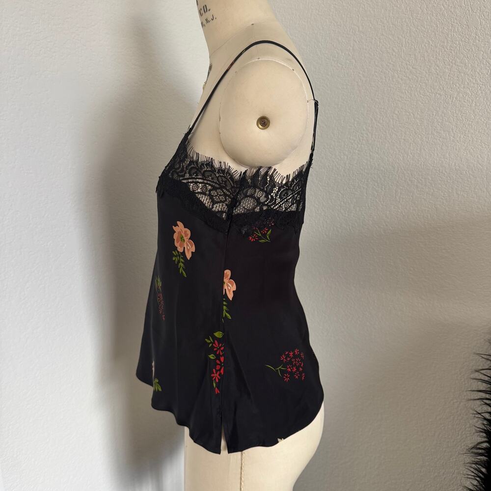 Gold Hawk | NWOT 100% Silk Black Floral Tank Top with Eyelash Lace size Small - Picture 3 of 10